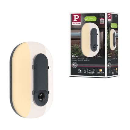 Paulmann 94958 - LED/18,5W IP65 Ρυθμιζόμενο εξωτερικό επιτοίχιο φωτιστικό με ανιχνευτή κίνησης και λυκόφωτος ELUNOR 230V 2200/3000/4000K ανθρακί