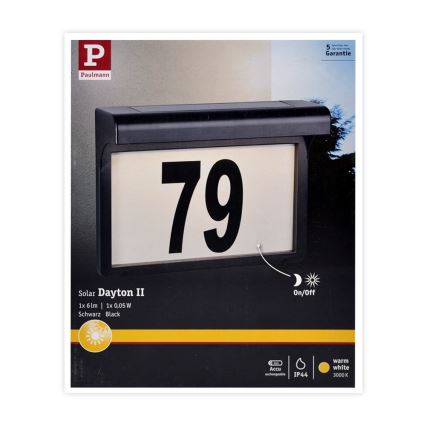 Paulmann 95388 - LED/0,05W IP44 Αριθμός οικίας ηλιακό φωτιστικό με αισθητήρα DAYTON 4,8V