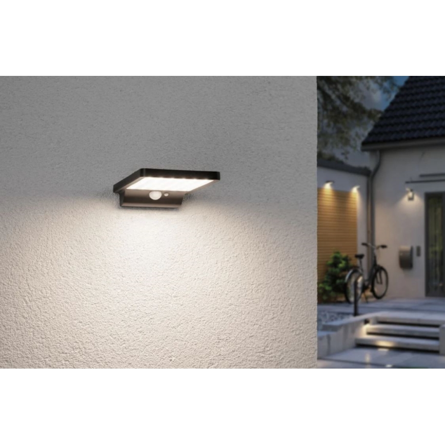Paulmann 95393 - LED/4W IP44 Dimmable ηλιακό φωτιστικό τοίχου με αισθητήρα SOLVEIG 3,7V 2000 mAh
