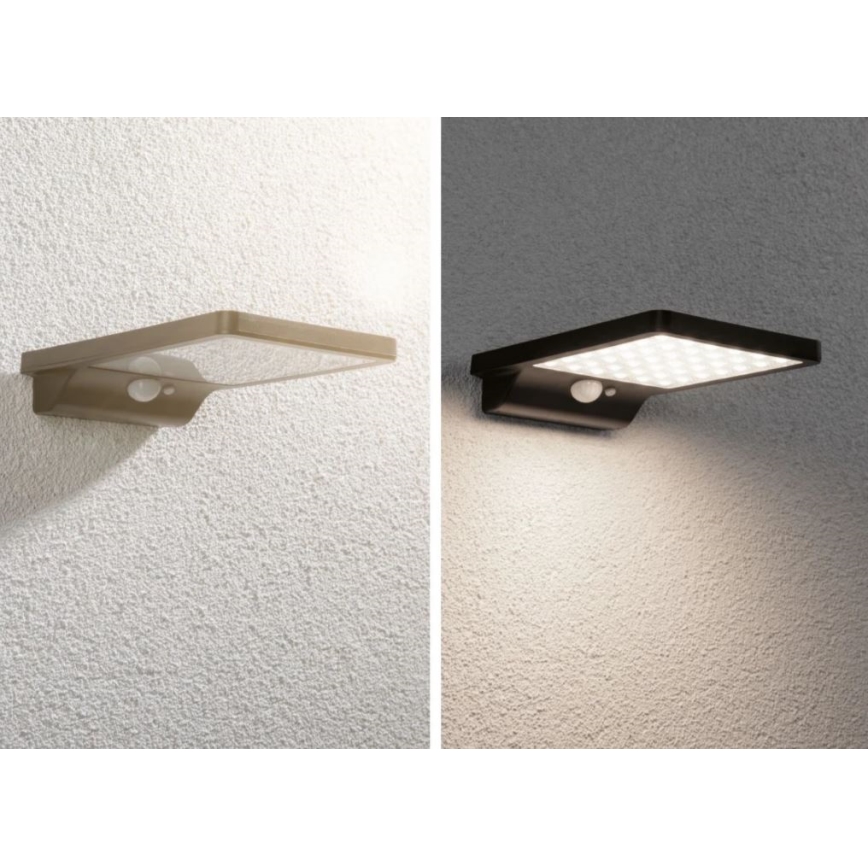 Paulmann 95393 - LED/4W IP44 Dimmable ηλιακό φωτιστικό τοίχου με αισθητήρα SOLVEIG 3,7V 2000 mAh