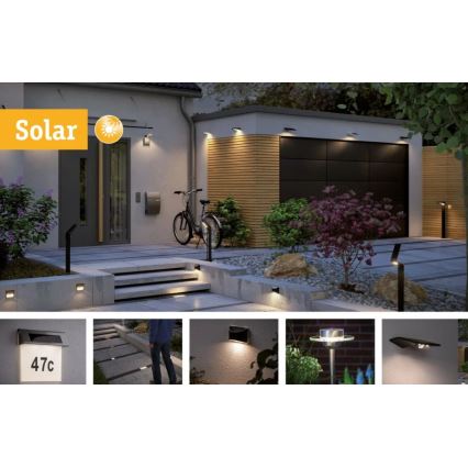 Paulmann 95393 - LED/4W IP44 Dimmable ηλιακό φωτιστικό τοίχου με αισθητήρα SOLVEIG 3,7V 2000 mAh