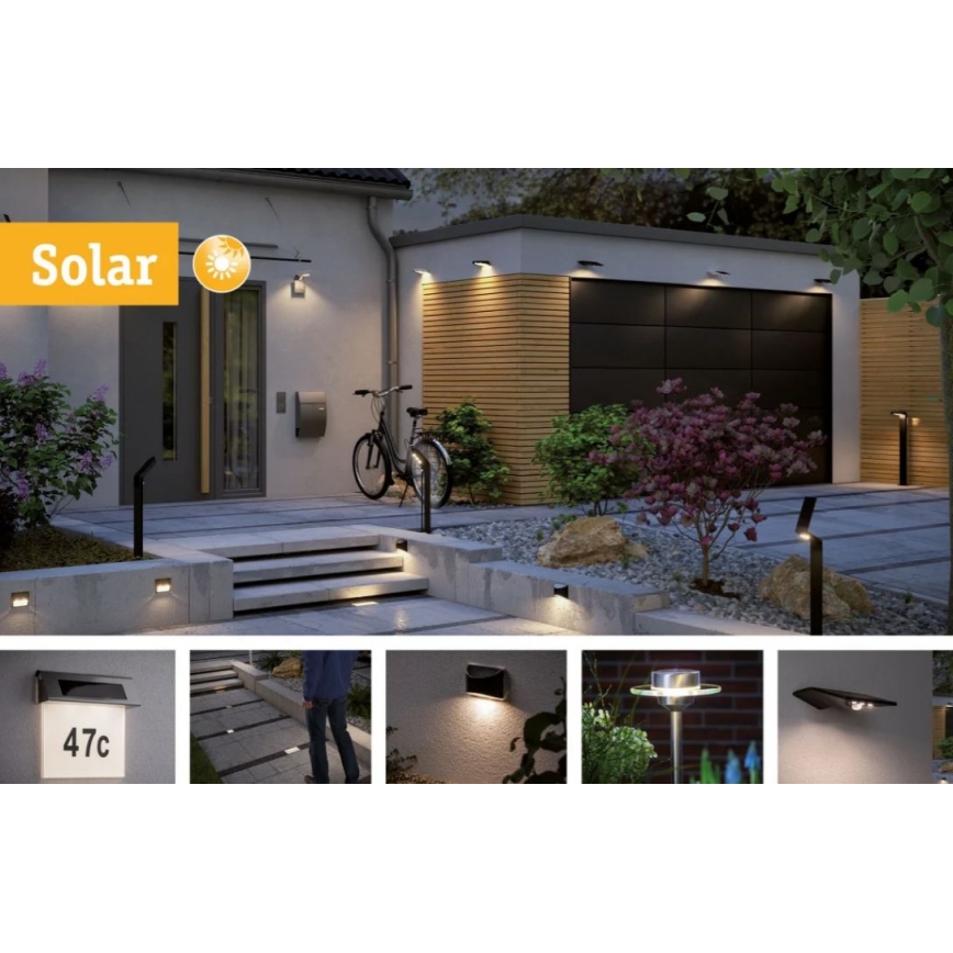 Paulmann 95393 - LED/4W IP44 Dimmable ηλιακό φωτιστικό τοίχου με αισθητήρα SOLVEIG 3,7V 2000 mAh