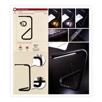 Paulmann 95424 - LED/4,5W Ρυθμιζόμενο με αφής επιτραπέζιο φωτιστικό FLEXLINK 5V/USB 4400 mAh μαύρο