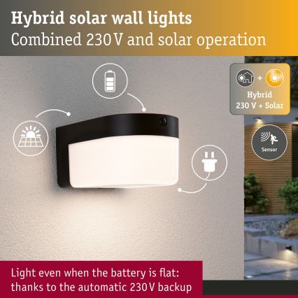 Paulmann 95747 - LED/2,3W IP44 ηλιακό επιτοίχιο φωτιστικό με αισθητήρα CALYNE 3,7/230V 4000 mAh μαύρο