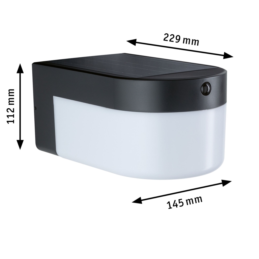 Paulmann 95747 - LED/2,3W IP44 ηλιακό επιτοίχιο φωτιστικό με αισθητήρα CALYNE 3,7/230V 4000 mAh μαύρο