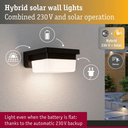 Paulmann 95748 - LED/2,3W IP44 Ηλιακό επιτοίχιο φωτιστικό με αισθητήρα ISLEEN 3,7/230V 4000 mAh μαύρο