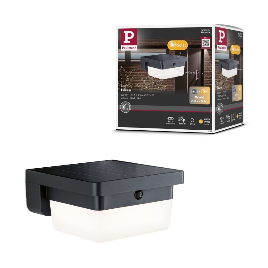 Paulmann 95748 - LED/2,3W IP44 Ηλιακό επιτοίχιο φωτιστικό με αισθητήρα ISLEEN 3,7/230V 4000 mAh μαύρο