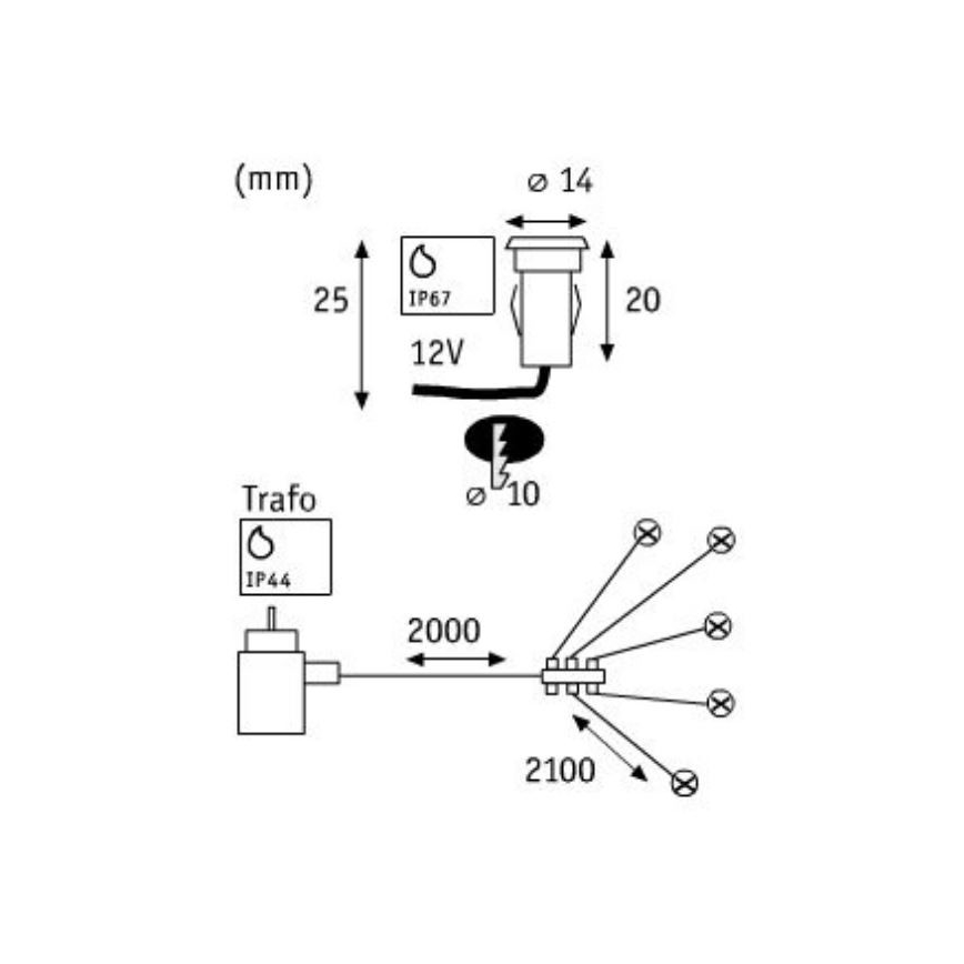 Paulmann 98891 - ΣΕΤ 5X LED/0,16W IP67 Xωνευτά φωτιστικά εξωτερικού χώρου MICRO 230V