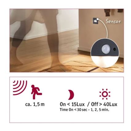 Paulmann  93135 - LED/1,2W Φωτιστικό σκάλας με αισθητήρα EDGE 230V μαύρο