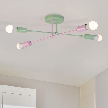 Πλαφονιέρα CAMBRIDGE 4xE27/15W/230V πράσινη/ροζ