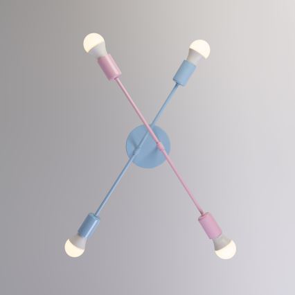 Πλαφονιέρα CAMBRIDGE 4xE27/15W/230V μπλε/ροζ