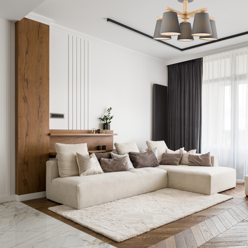 Πλαφονιέρα ELLIE 5xE27/60W/230V γκρι/οξιά