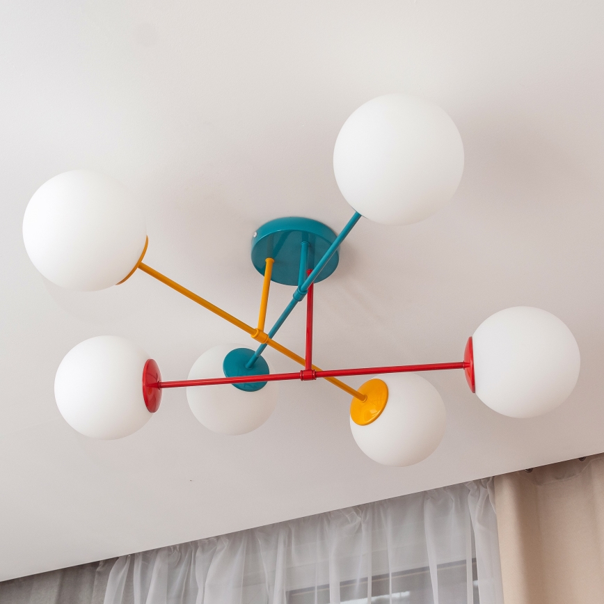 Πλαφονιέρα MOON 6xE27/15W/230V τιρκουάζ/κίτρινο/κόκκινο