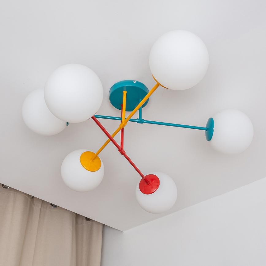 Πλαφονιέρα MOON 6xE27/15W/230V τιρκουάζ/κίτρινο/κόκκινο