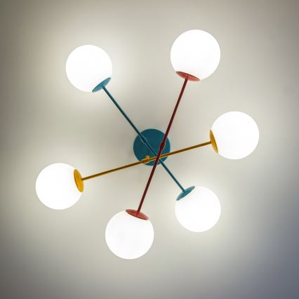 Πλαφονιέρα MOON 6xE27/15W/230V τιρκουάζ/κίτρινο/κόκκινο