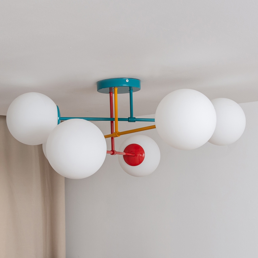 Πλαφονιέρα MOON 6xE27/15W/230V τιρκουάζ/κίτρινο/κόκκινο