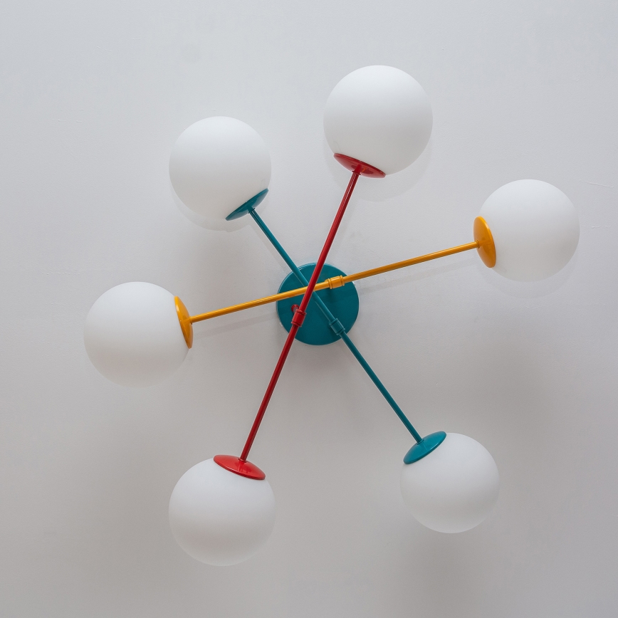 Πλαφονιέρα MOON 6xE27/15W/230V τιρκουάζ/κίτρινο/κόκκινο