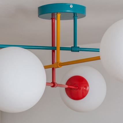 Πλαφονιέρα MOON 6xE27/15W/230V τιρκουάζ/κίτρινο/κόκκινο