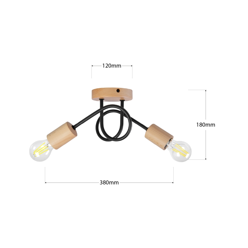 Πλαφονιέρα OXFORD 2xE27/15W/230V πεύκο/μαύρο