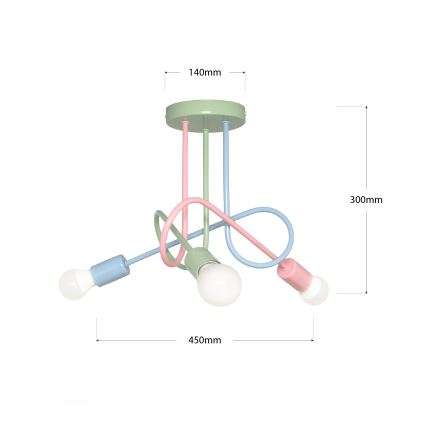 Πλαφονιέρα OXFORD 3xE27/15W/230V πράσινο/ροζ/μπλε