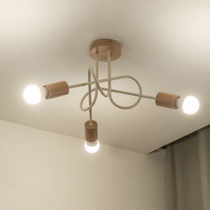 Πλαφονιέρα OXFORD 3xE27/15W/230V πεύκο/κρεμ