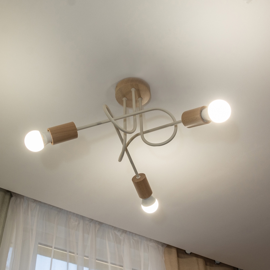 Πλαφονιέρα OXFORD 3xE27/15W/230V πεύκο/κρεμ