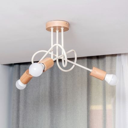 Πλαφονιέρα OXFORD 3xE27/15W/230V πεύκο/κρεμ