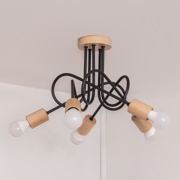 Πλαφονιέρα OXFORD 5xE27/15W/230V πεύκο/μαύρο