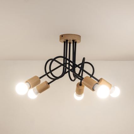 Πλαφονιέρα OXFORD 5xE27/15W/230V πεύκο/μαύρο