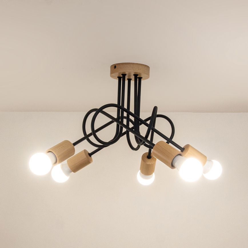 Πλαφονιέρα OXFORD 5xE27/15W/230V πεύκο/μαύρο