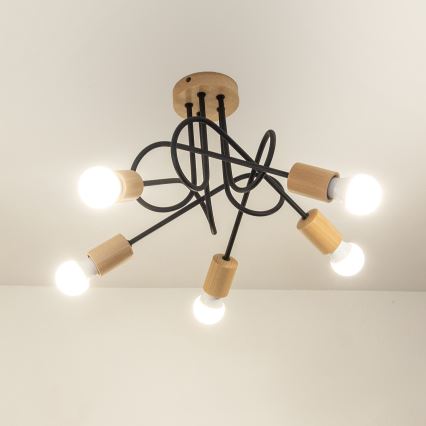 Πλαφονιέρα OXFORD 5xE27/15W/230V πεύκο/μαύρο