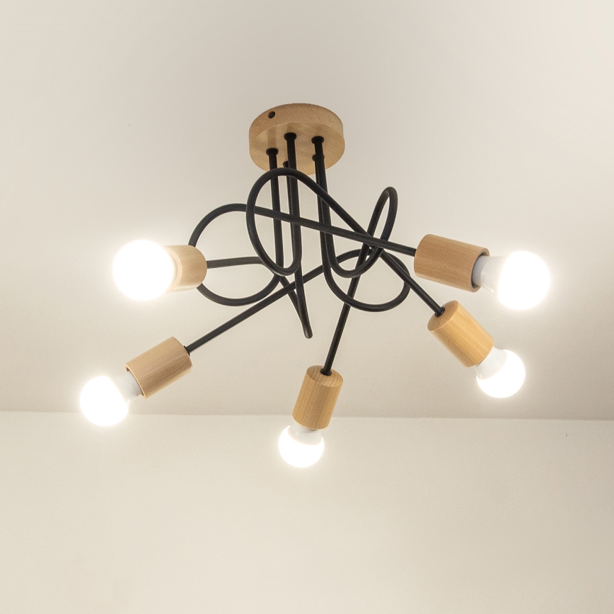 Πλαφονιέρα OXFORD 5xE27/15W/230V πεύκο/μαύρο