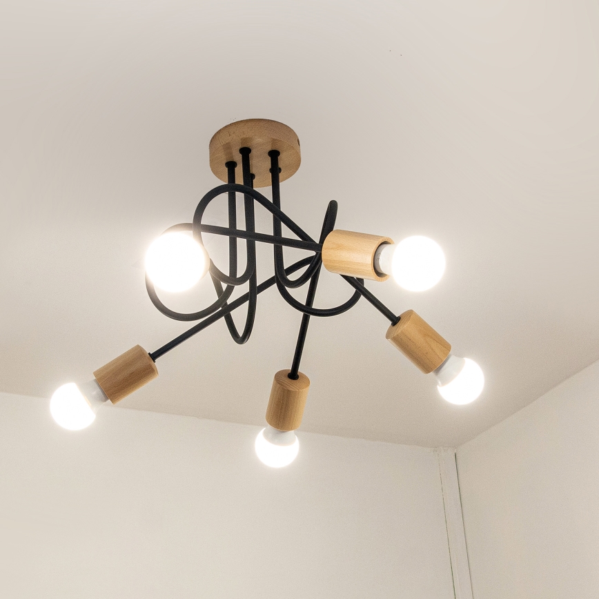 Πλαφονιέρα OXFORD 5xE27/15W/230V πεύκο/μαύρο