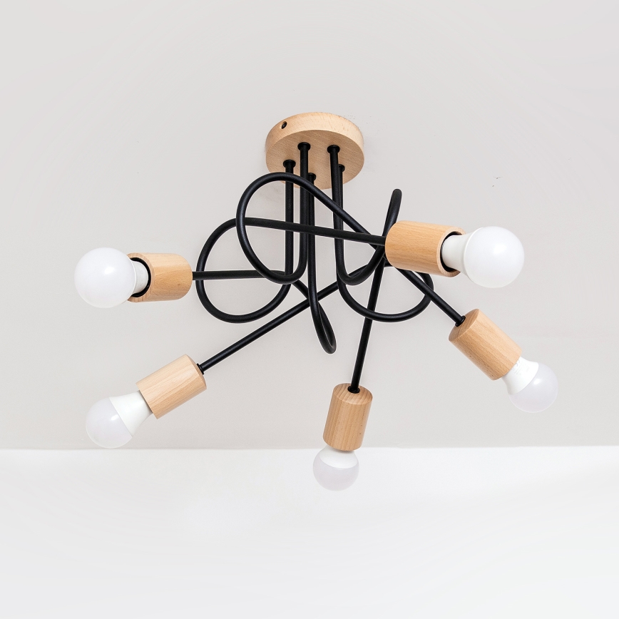 Πλαφονιέρα OXFORD 5xE27/15W/230V πεύκο/μαύρο