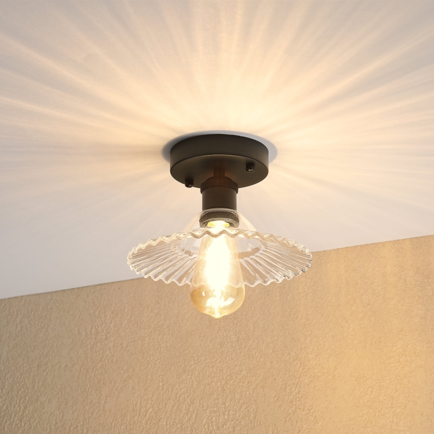 Πλαφονιέρα TRISH 1xE27/15W/230V μαύρο/διάφανο