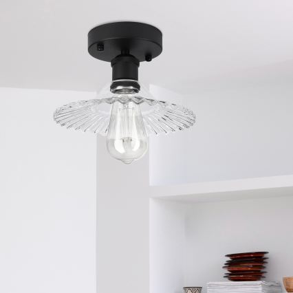 Πλαφονιέρα TRISH 1xE27/15W/230V μαύρο/διάφανο