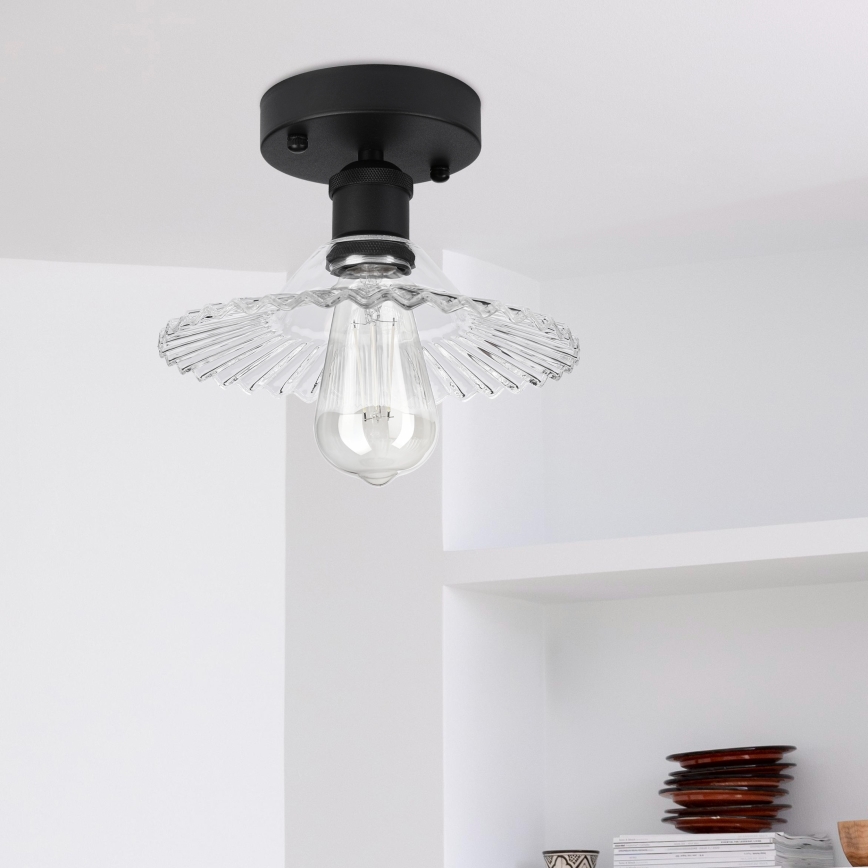 Πλαφονιέρα TRISH 1xE27/15W/230V μαύρο/διάφανο