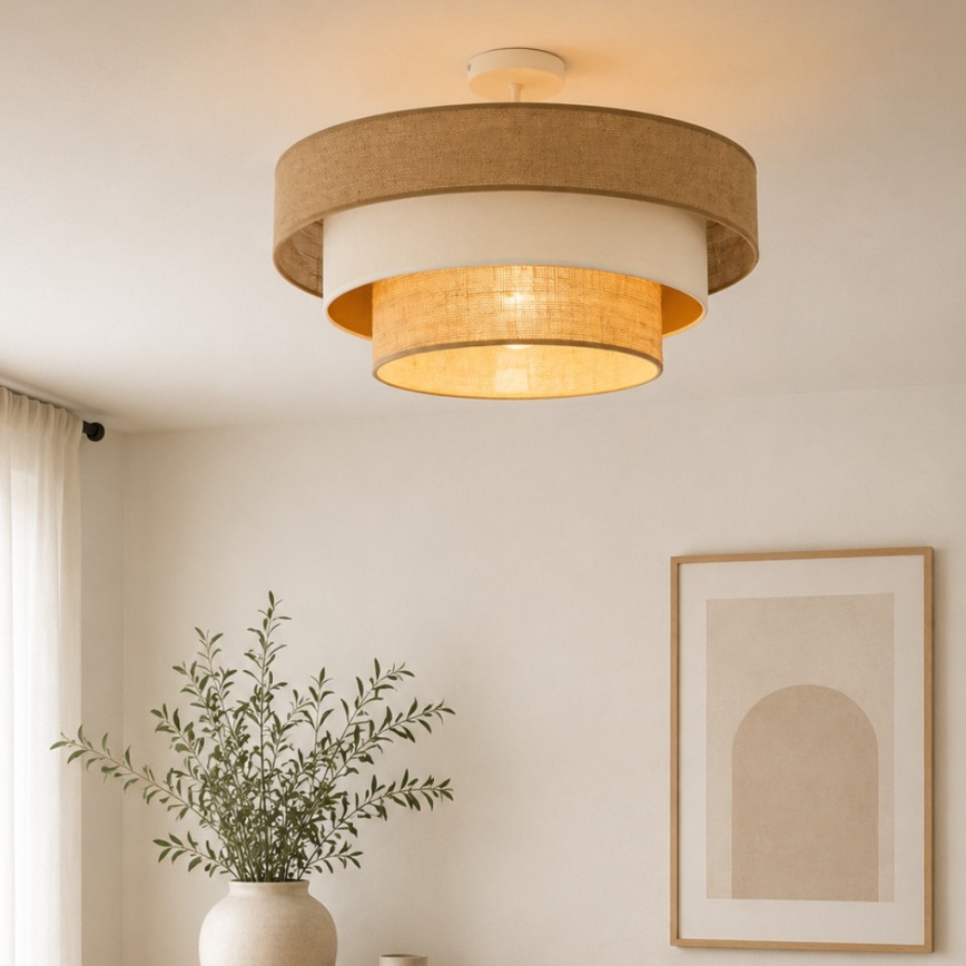 Πλαφονιέρα WENTA 1xE27/60W/230V, Ø 50 cm, γιούτα/μπεζ