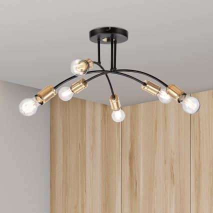 Πλαφονιέρα οροφής ANYA 6xE27/15W/230V μαύρο/χρυσό