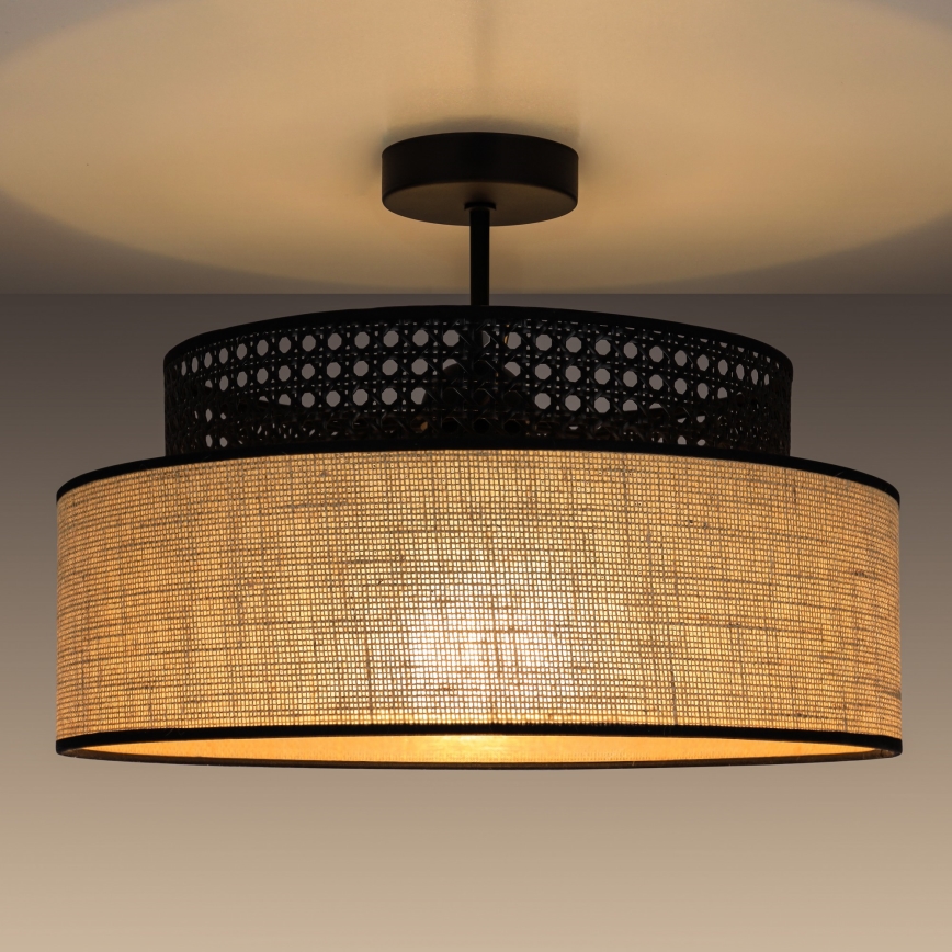 Πλαφονιέρα οροφής BOHO 1xE27/60W/230V διάμετρος 40 cm μαύρο/rattan