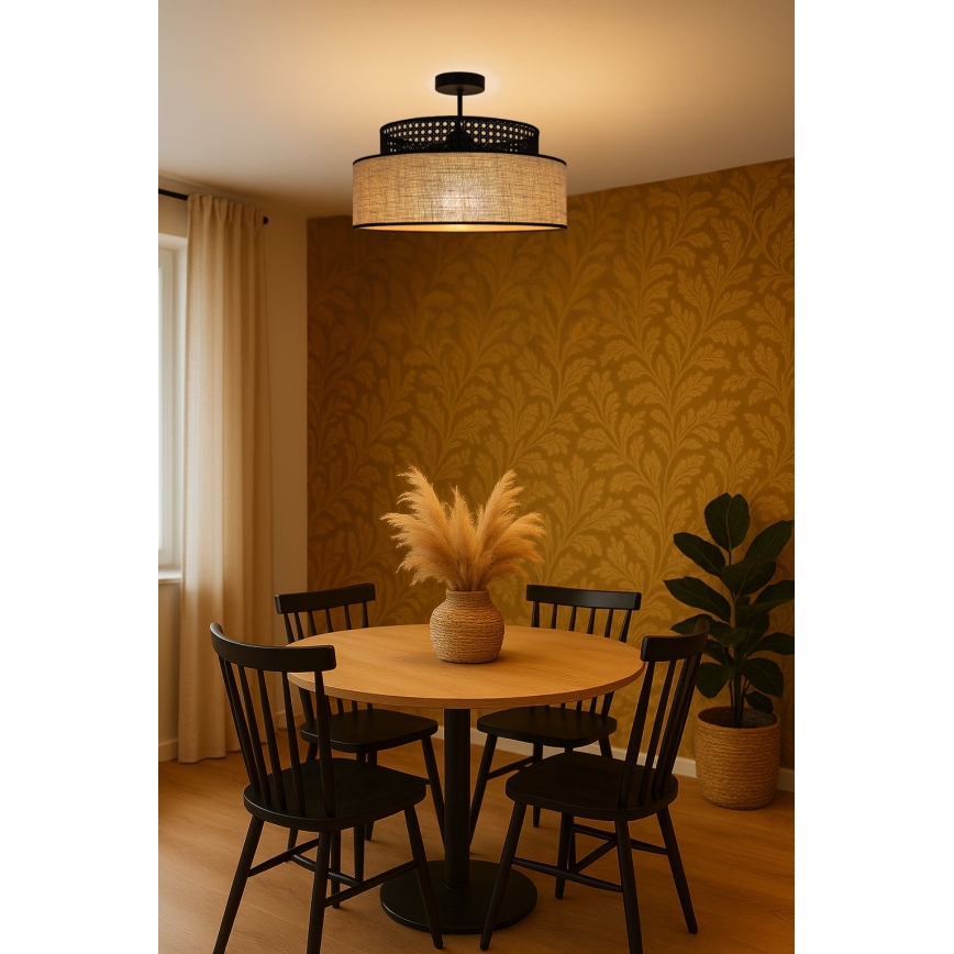 Πλαφονιέρα οροφής BOHO 1xE27/60W/230V διάμετρος 40 cm μαύρο/rattan