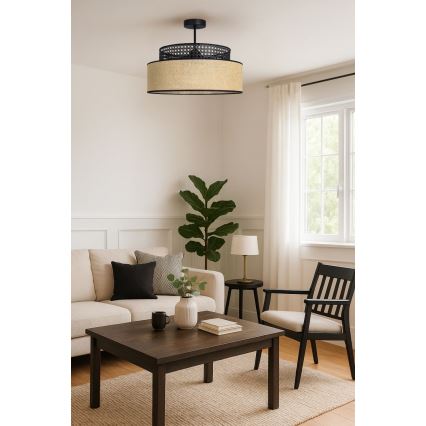 Πλαφονιέρα οροφής BOHO 1xE27/60W/230V διάμετρος 40 cm μαύρο/rattan