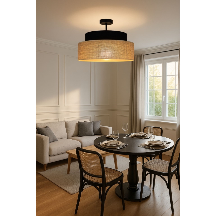 Πλαφονιέρα οροφής BOHO 1xE27/60W/230V διάμετρος 40 cm μαύρο/μπεζ