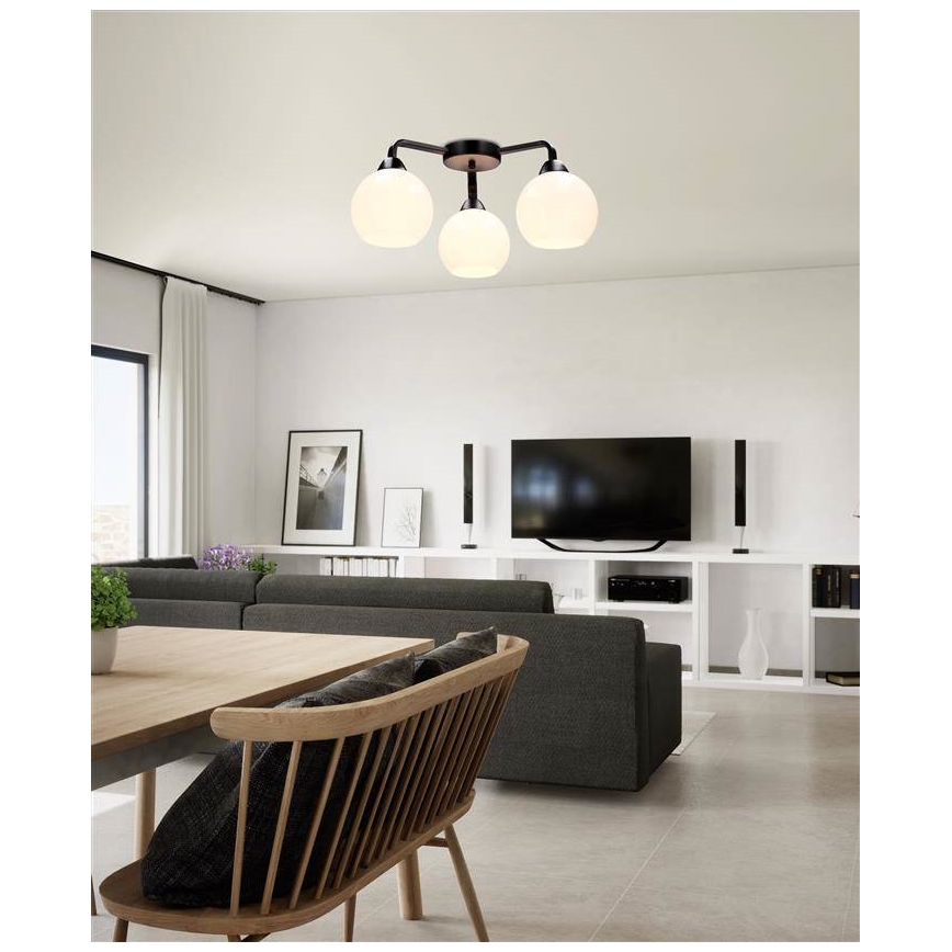 Πλαφονιέρα οροφής CALDERA 3xE27/60W/230V μαύρο