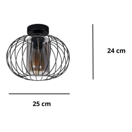 Πλαφονιέρα οροφής CORRINI 1xE27/60W/230V διάμετρος 25 cm μαύρο/γκρι
