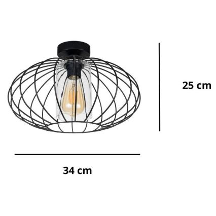 Πλαφονιέρα οροφής CORRINI 1xE27/60W/230V διάμετρος 34 cm μαύρο/διαφανής