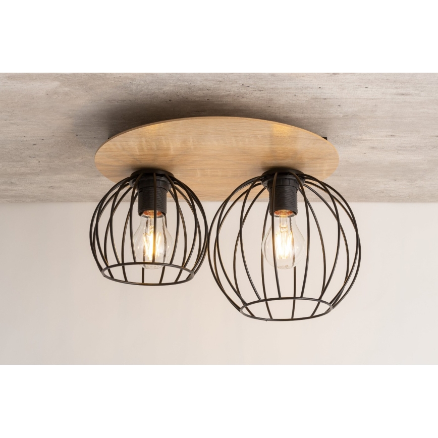 Πλαφονιέρα οροφής  CYBER 2xE27/60W/230V ξύλο/μαύρο