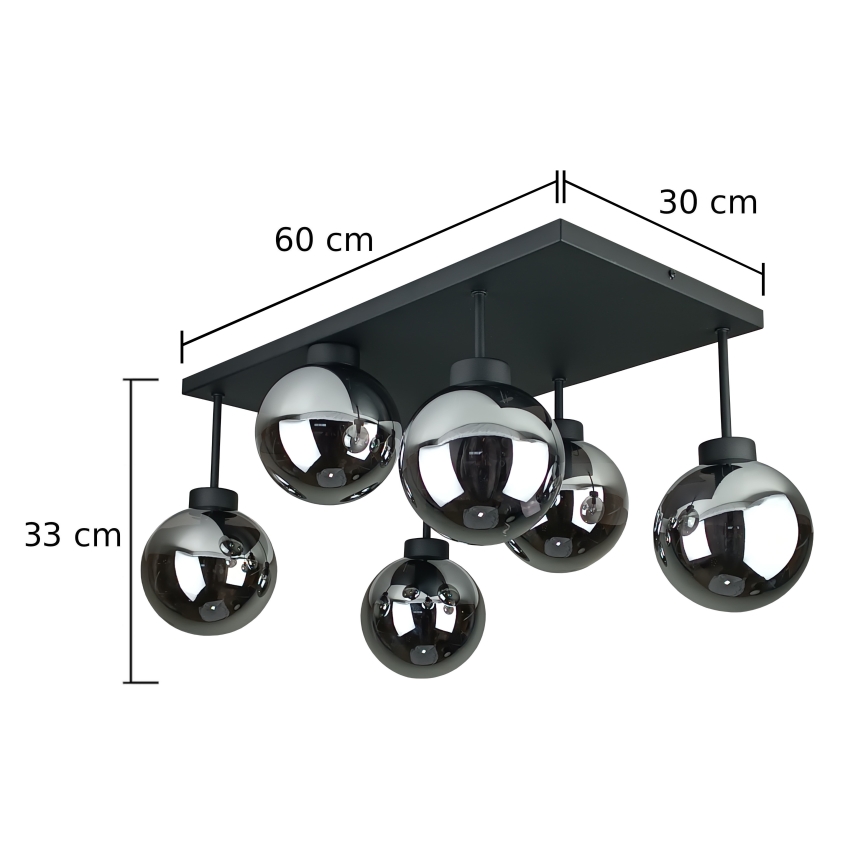 Πλαφονιέρα οροφής DEA 6xE14/60W/230V μαύρο/φιμέ μαύρο