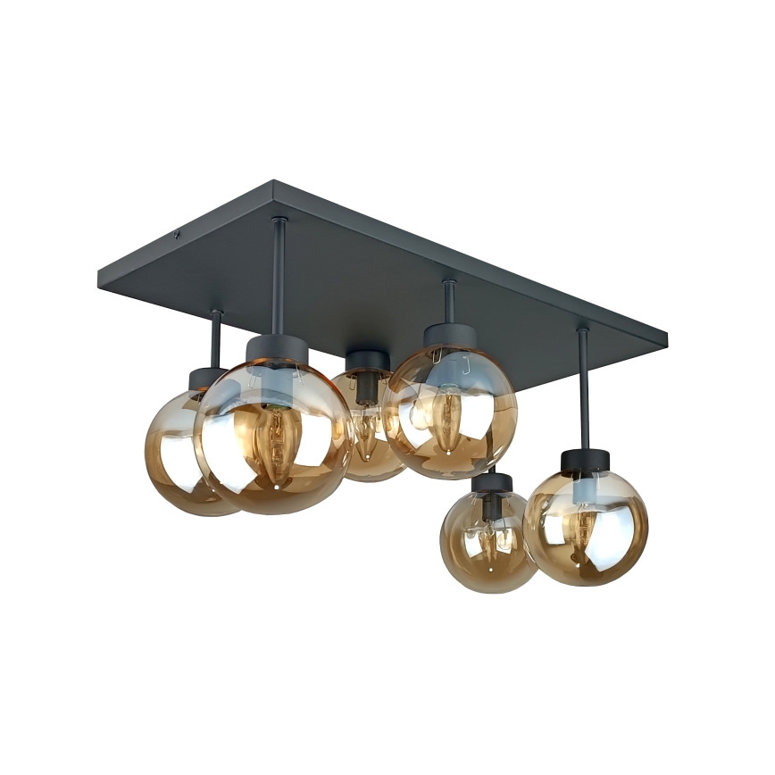 Πλαφονιέρα οροφής DEA 6xE14/60W/230V μαύρο/φιμέ μπεζ