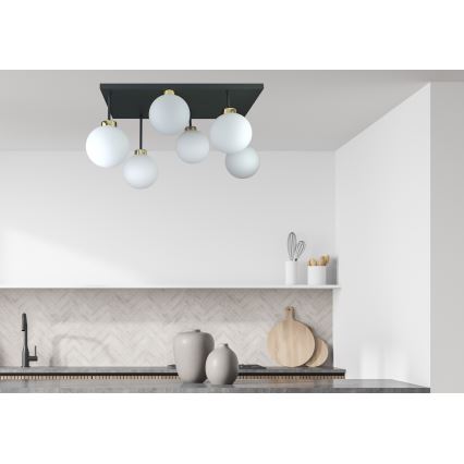 Πλαφονιέρα οροφής DEA 6xE14/60W/230V μαύρο/χρυσό/λευκό